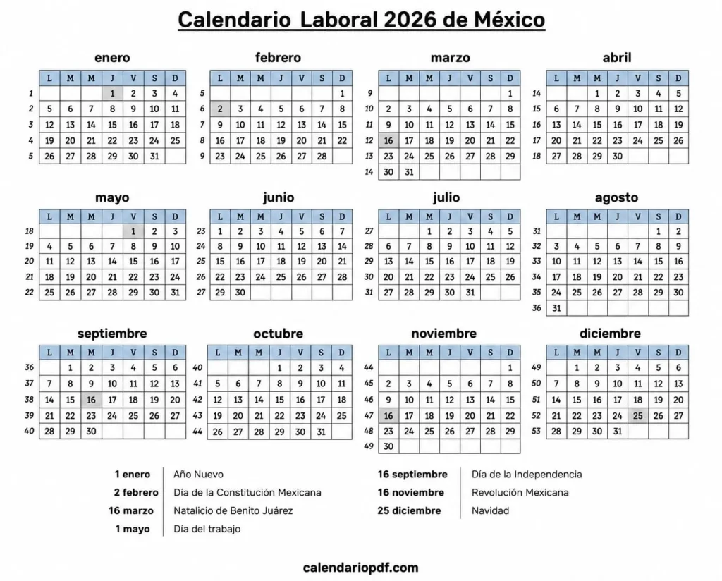 Calendario Laboral México Calendario Laboral 2026 de México