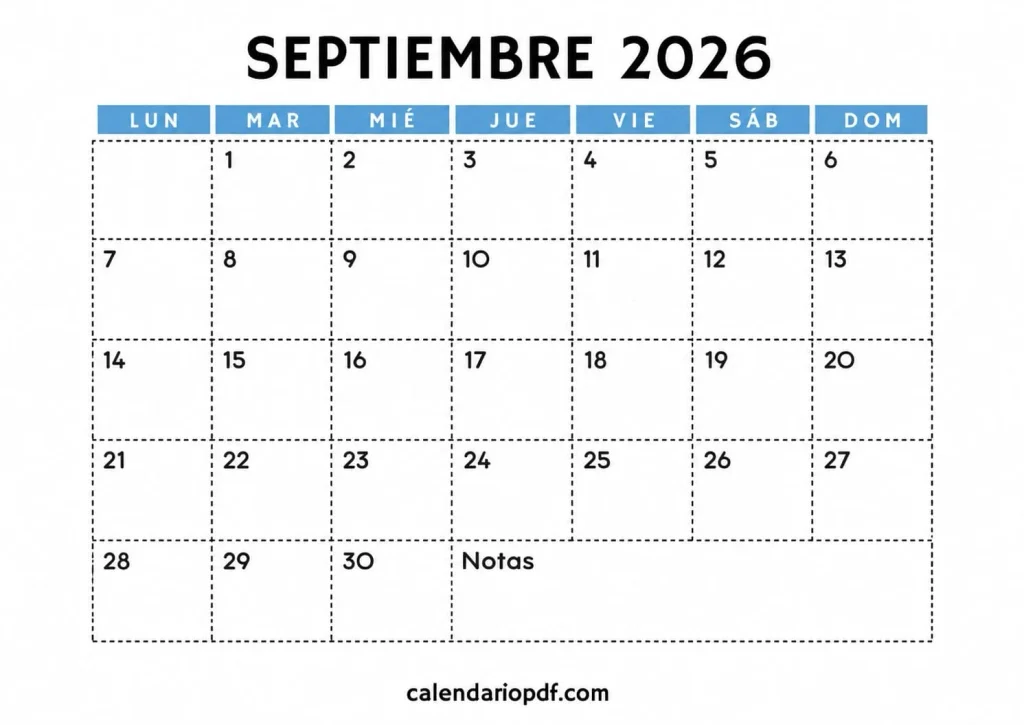 Calendario Septiembre 2026 España con Festivos Calendario septiembre 2026 España v2