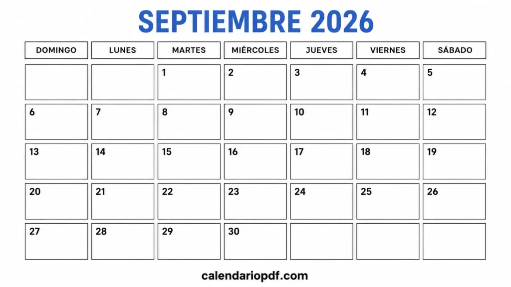 Calendario Septiembre 2026 España con Festivos Calendario septiembre 2026 España v3